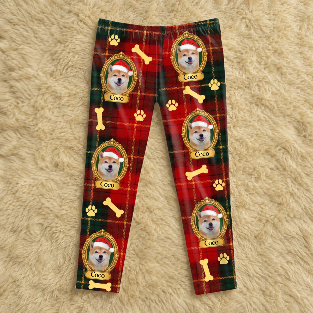 Custom pet framed portrait plaid pajama pants – personalization preview