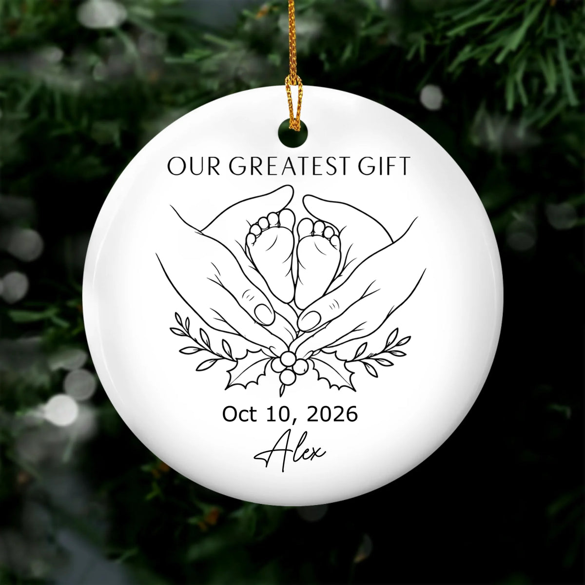 Personalized minimalist line art ornament – personalization preview