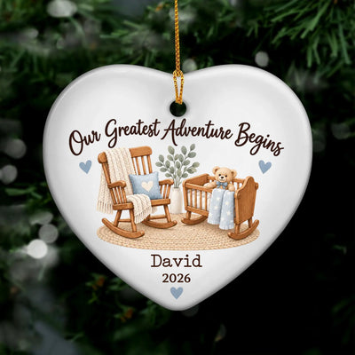 Personalized Ceramic Ornament Our Greatest Adventure Begins – personalization preview