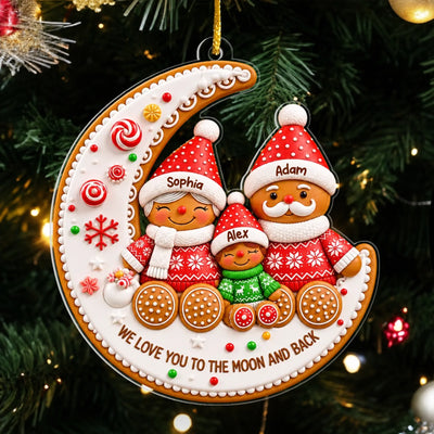 Gingerbread Family Moon Personalize Acrylic Ornament – personalization preview