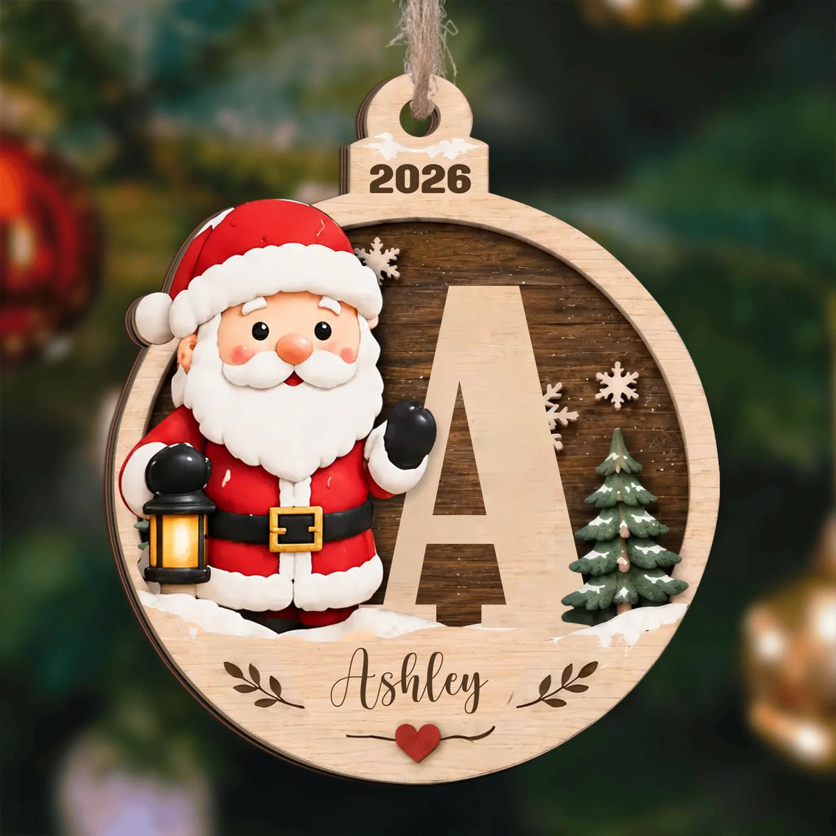 Personalized Santa Initial Wooden Ornament – personalization preview