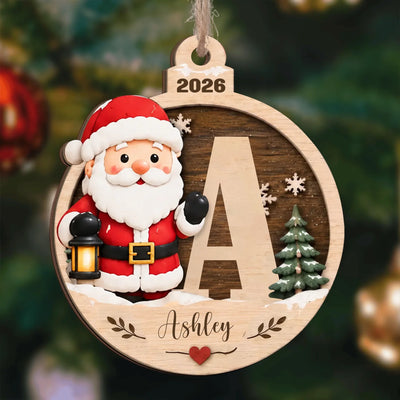 Personalized Santa Initial Wooden Ornament – personalization preview