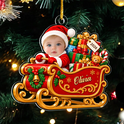 Personalized acrylic ornament baby sleigh – personalization preview
