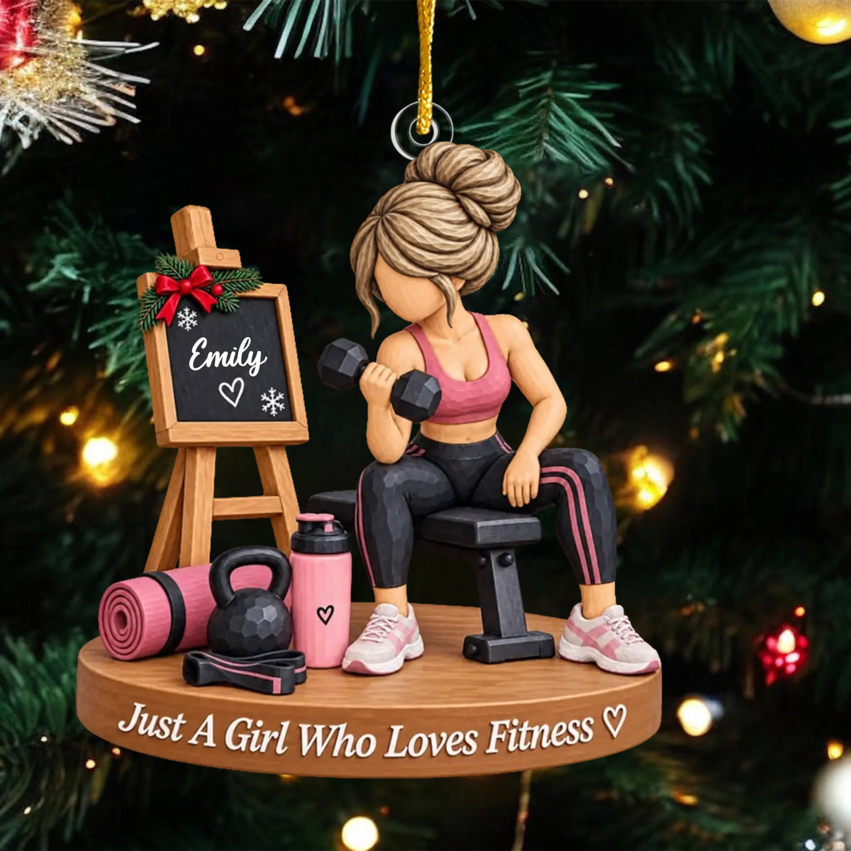 Personalized fitness girl acrylic ornament – personalization preview