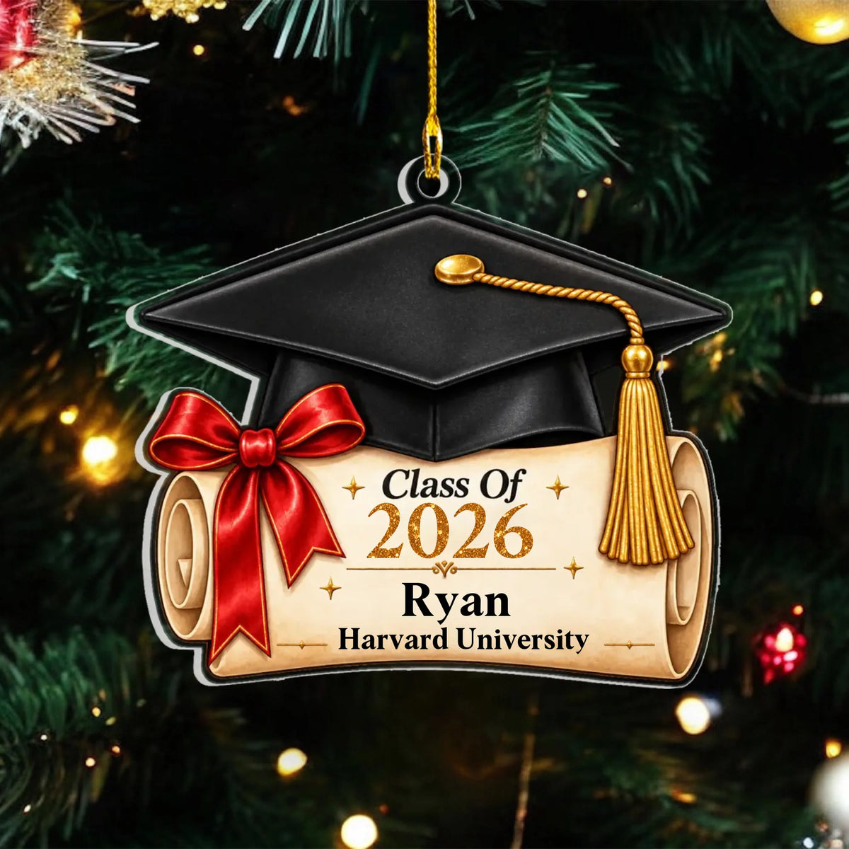 Personalized graduation cap acrylic ornament – personalization preview