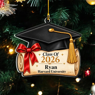 Personalized graduation cap acrylic ornament – personalization preview
