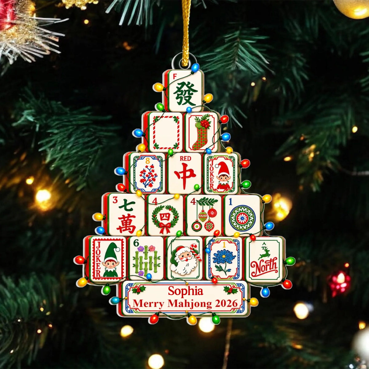 Personalized Mahjong Christmas Tree Acrylic Ornament – personalization preview