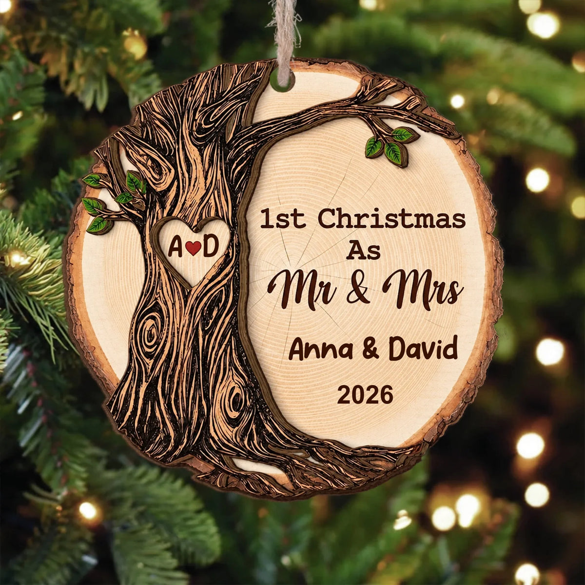 Personalized Wooden Ornament 1st Christmas Mr &amp; Mrs – personalization preview