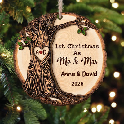 Personalized Wooden Ornament 1st Christmas Mr & Mrs – personalization preview