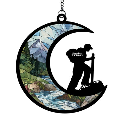 Summit Triangle Mountain Hiker - Personalized Window Hanging Suncatcher, Gift for Hikers