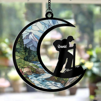 Summit Triangle Mountain Hiker - Personalized Window Hanging Suncatcher, Gift for Hikers
