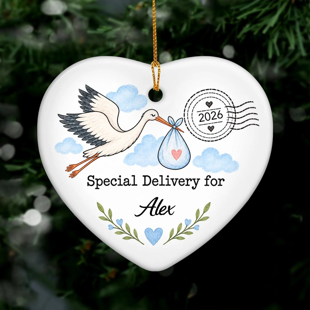 Personalized Stork Special Delivery Ceramic Ornament – personalization preview