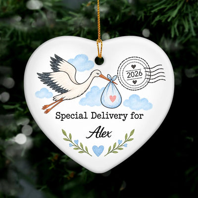 Personalized Stork Special Delivery Ceramic Ornament – personalization preview