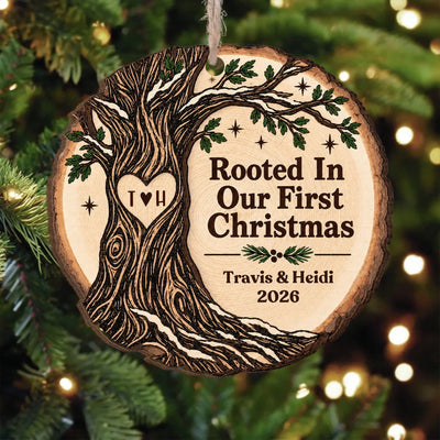 Personalized Wooden Ornament Rooted In Our First Christmas – personalization preview