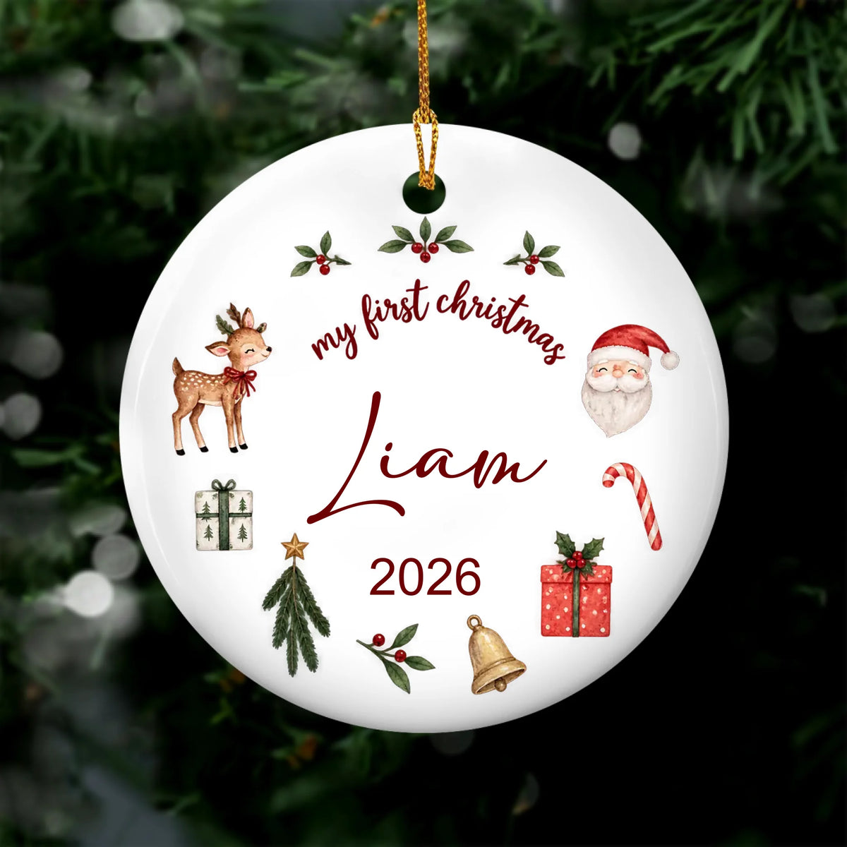 Personalized First Christmas Ceramic Ornament – personalization preview