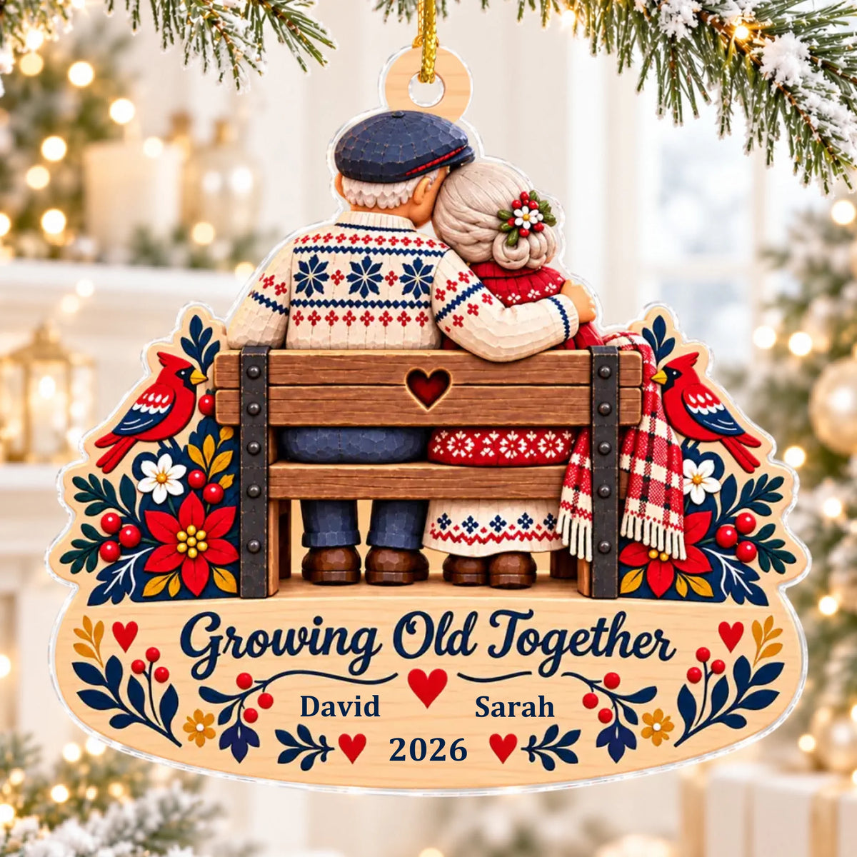 Growing Old Together Personalized Acrylic Ornament – personalization preview