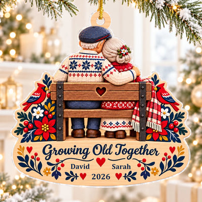 Growing Old Together Personalized Acrylic Ornament – personalization preview