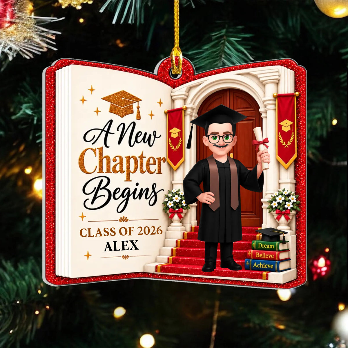 Personalized acrylic graduate ornament – personalization preview
