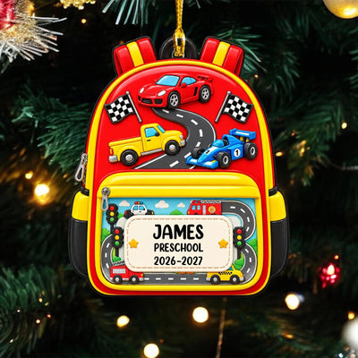 Personalized custom name backpack ornament – personalization preview