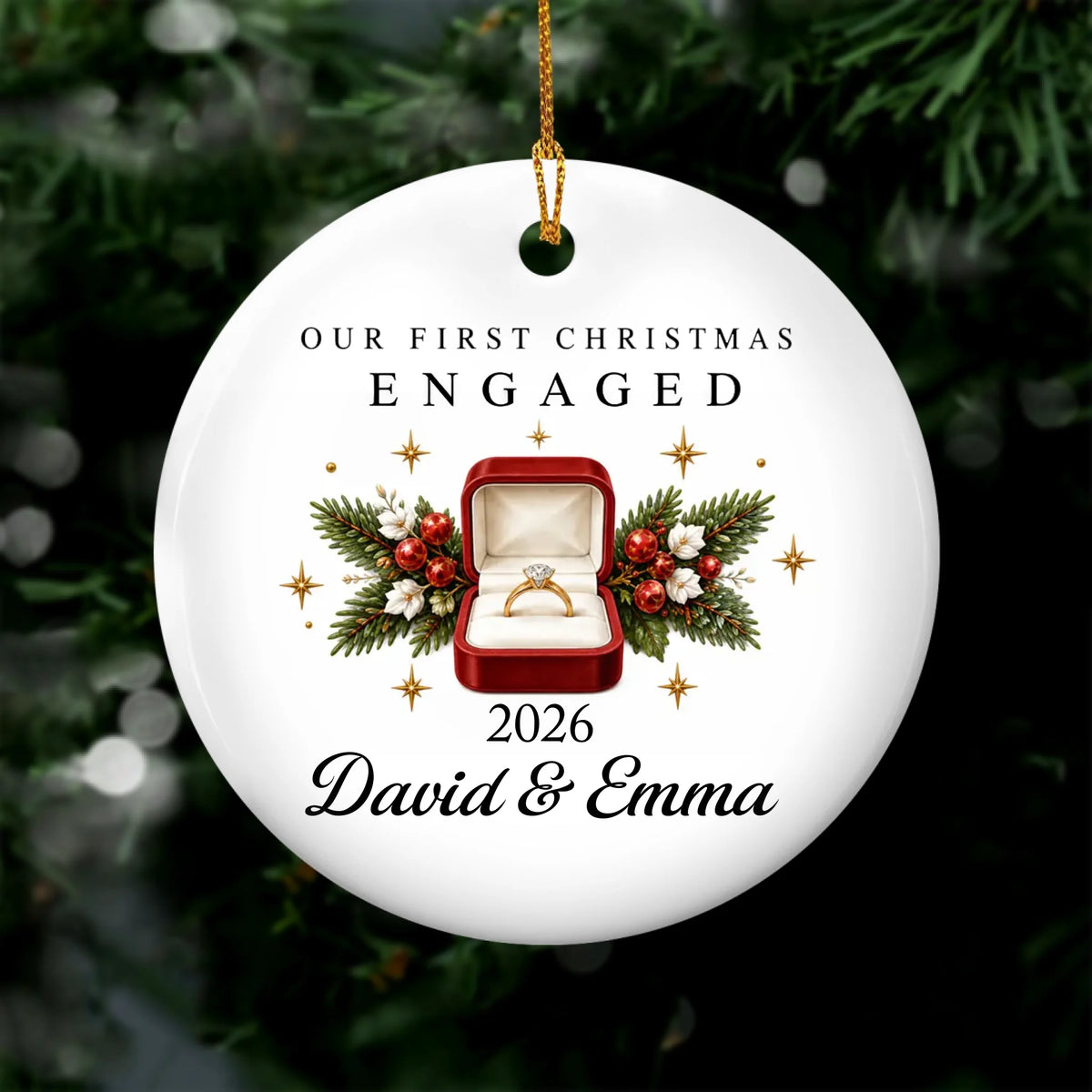 Love Couple The Year We Got Engaged - Personalized Ceramic Ornament, Gift For Couple, Engagement Christmas Ornament 2026
