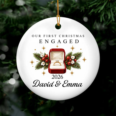 Love Couple The Year We Got Engaged - Personalized Ceramic Ornament, Gift For Couple, Engagement Christmas Ornament 2026