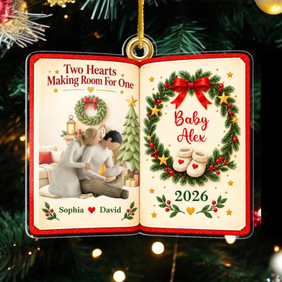 Personalized acrylic ornament Two Hearts Making Room For One – personalization preview