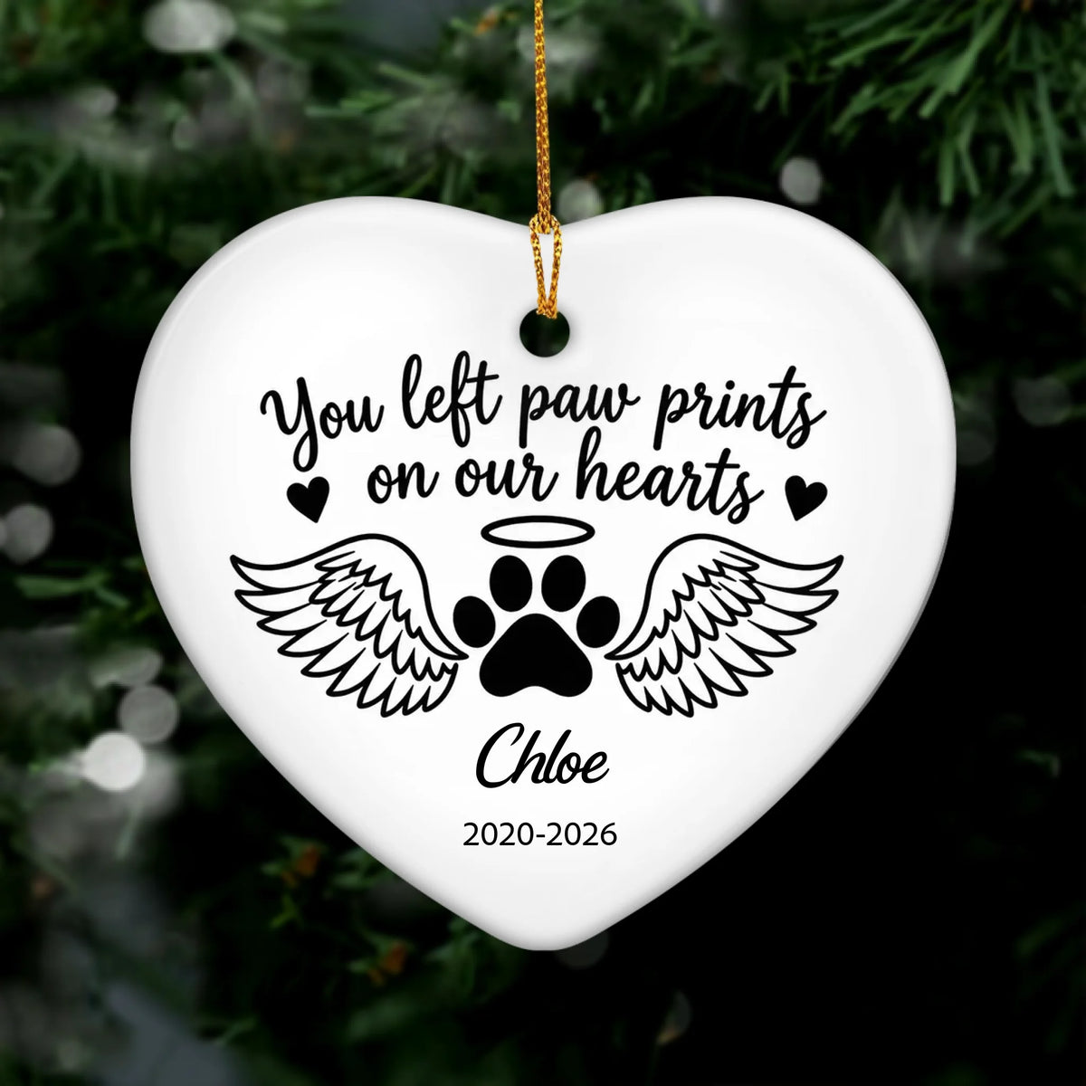 Personalized ceramic angel wings pet memorial ornament – personalization preview