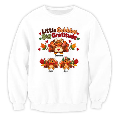 Personalized Little Gobbles Big Gratitude Sweatshirt – personalization preview