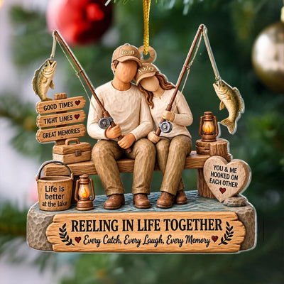 Personalized Acrylic Ornament Reeling In Life Together – personalization preview