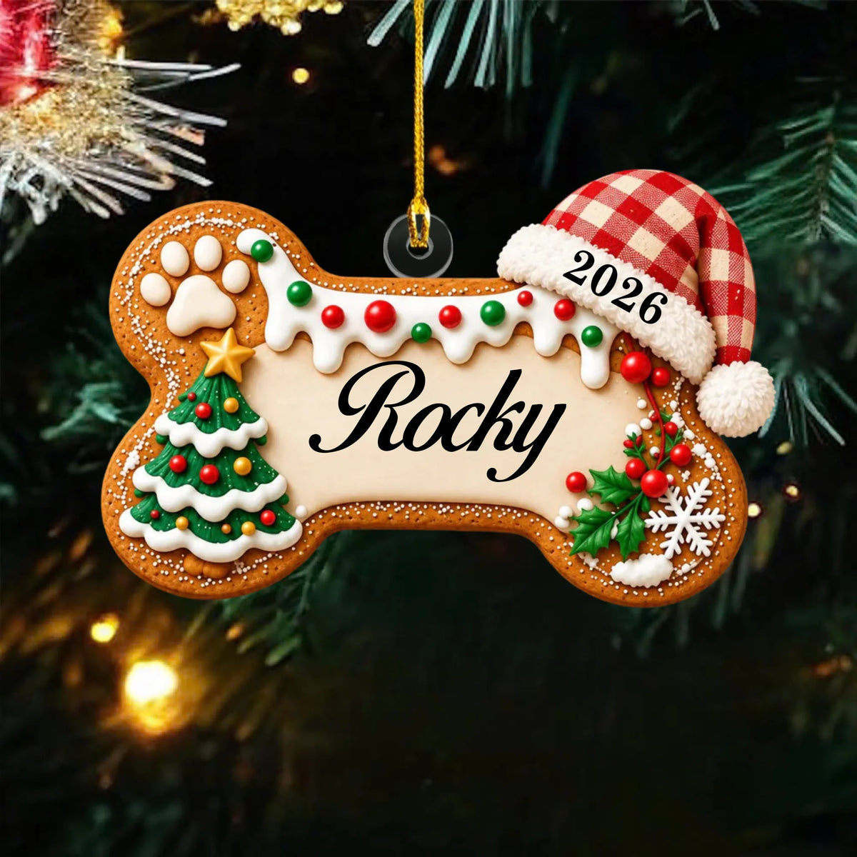 Personalized acrylic ornament dog name bone – personalization preview