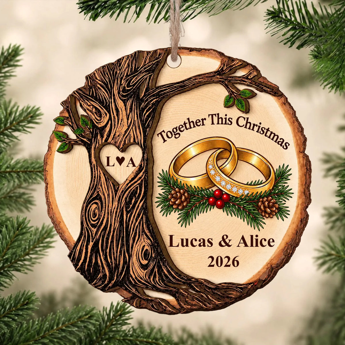 Personalized wooden ornament Together This Christmas – personalization preview