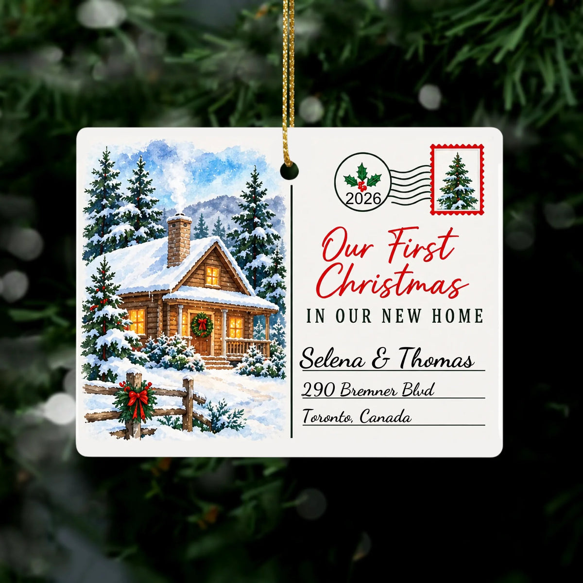 Personalized Rectangular Ceramic Christmas Ornament – personalization preview