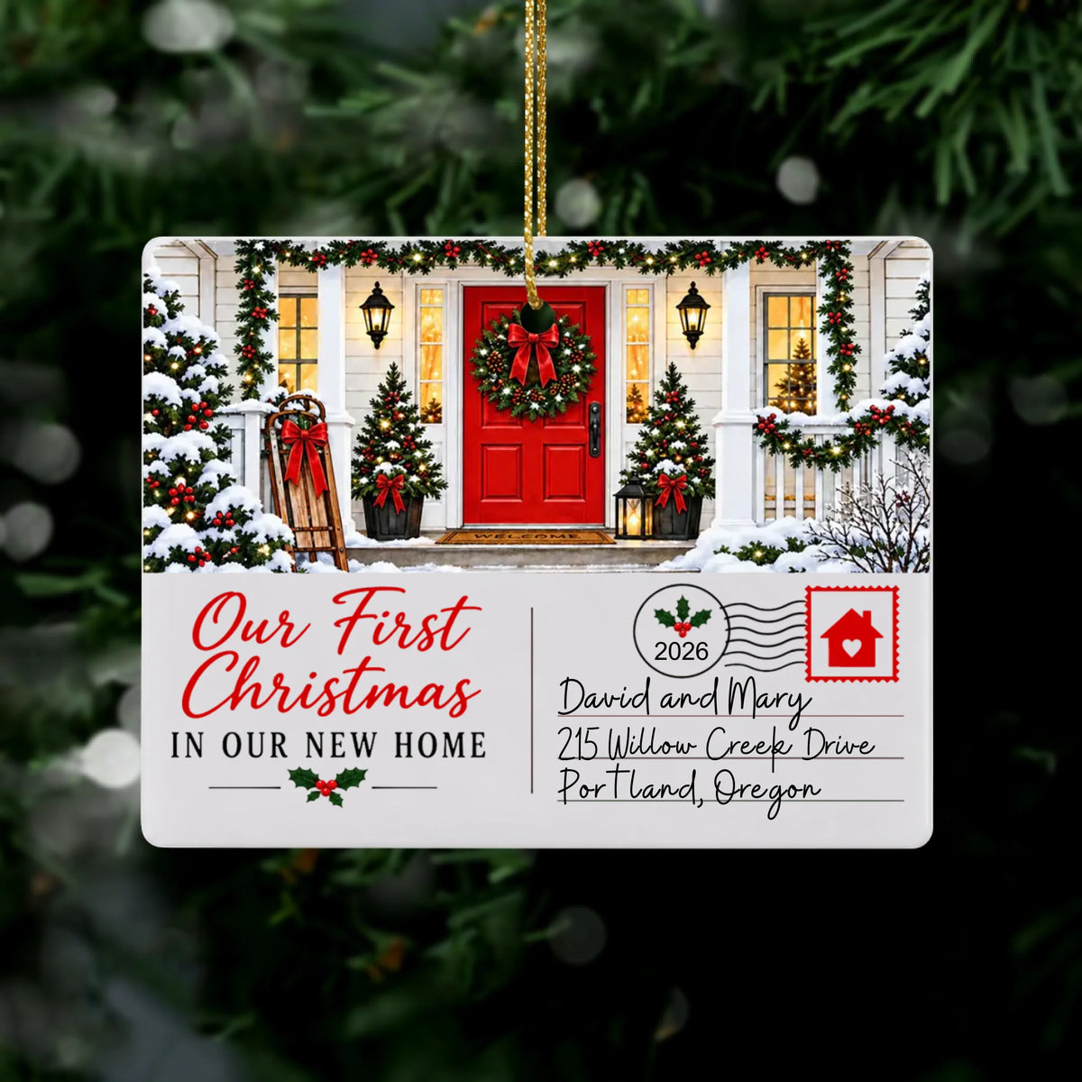 Personalized postcard rectangle ceramic ornament – personalization preview
