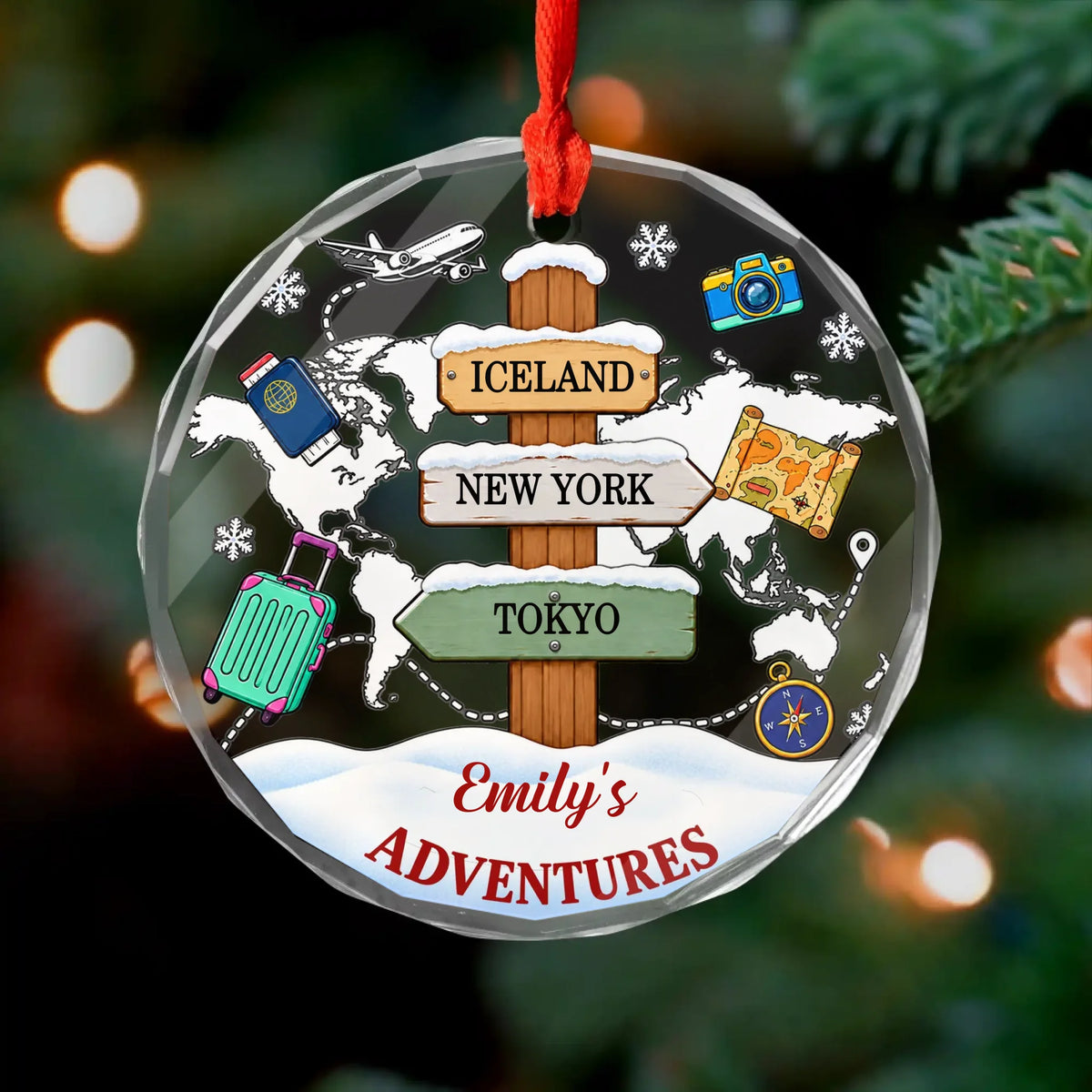 Personalized glass ornament adventure map – personalization preview