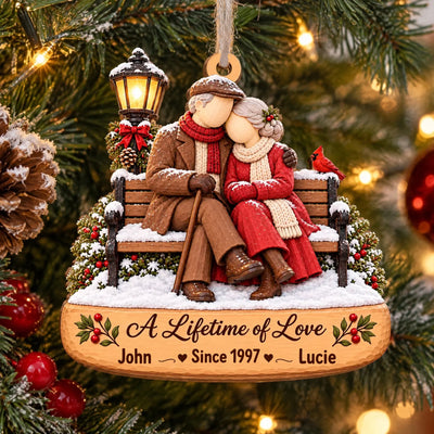 Personalized Wooden Couple Christmas Ornament – personalization preview