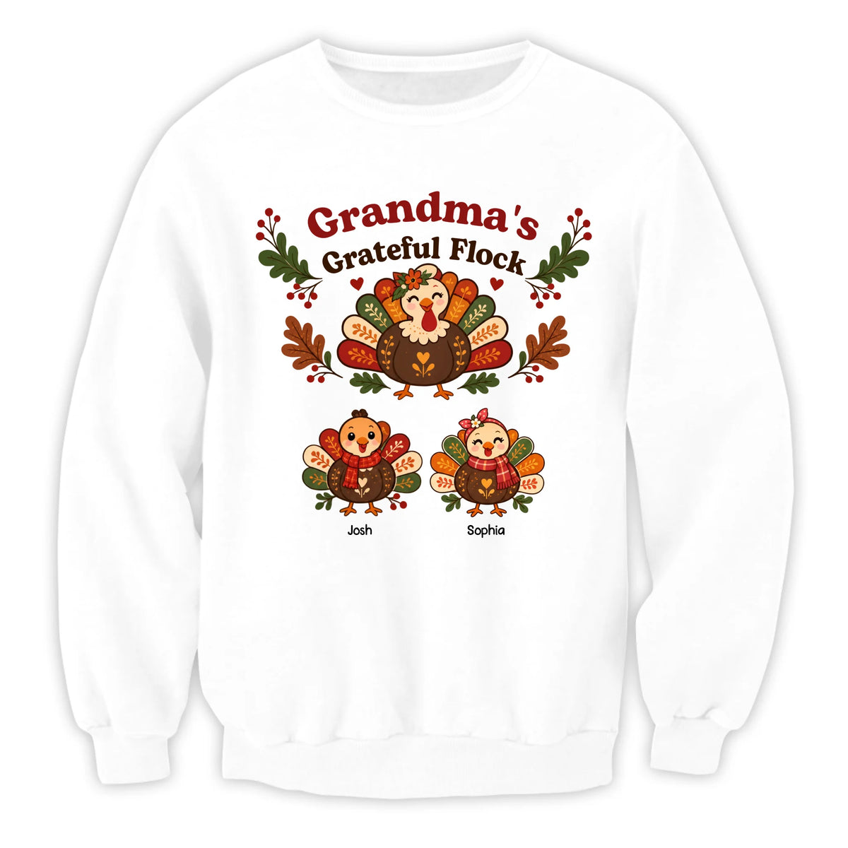 Grandma's Grateful Flock Personalized Sweatshirt – personalization preview