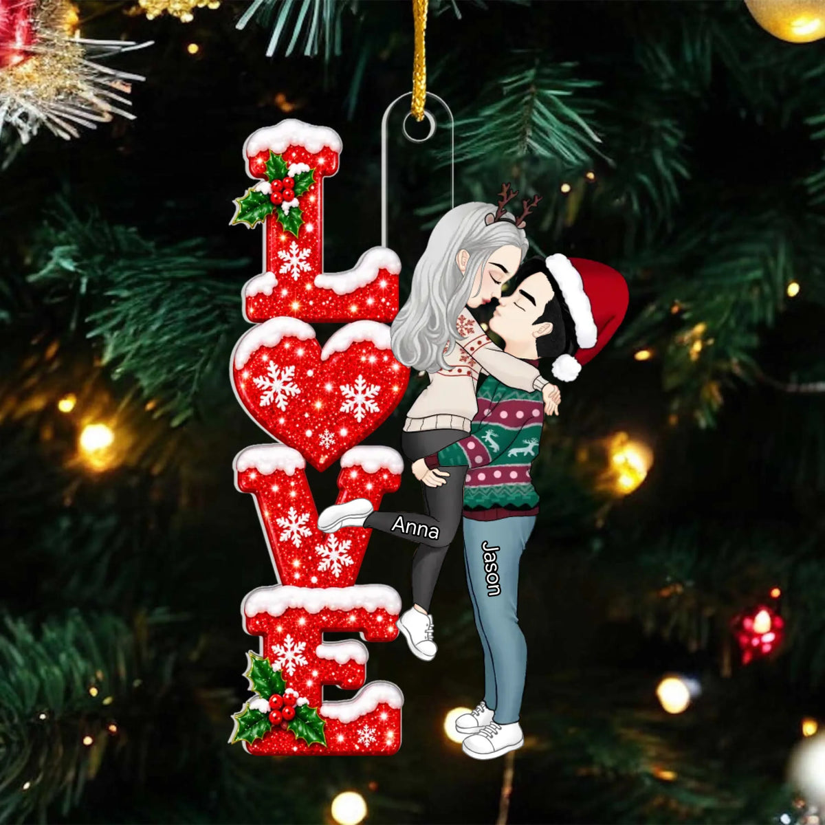 Personalized Acrylic Ornament Kissing Couple – personalization preview