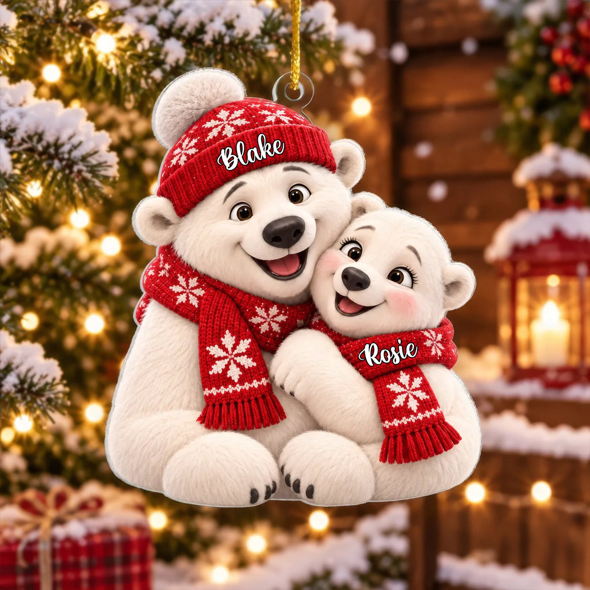 Personalized polar bear couple acrylic ornament – personalization preview