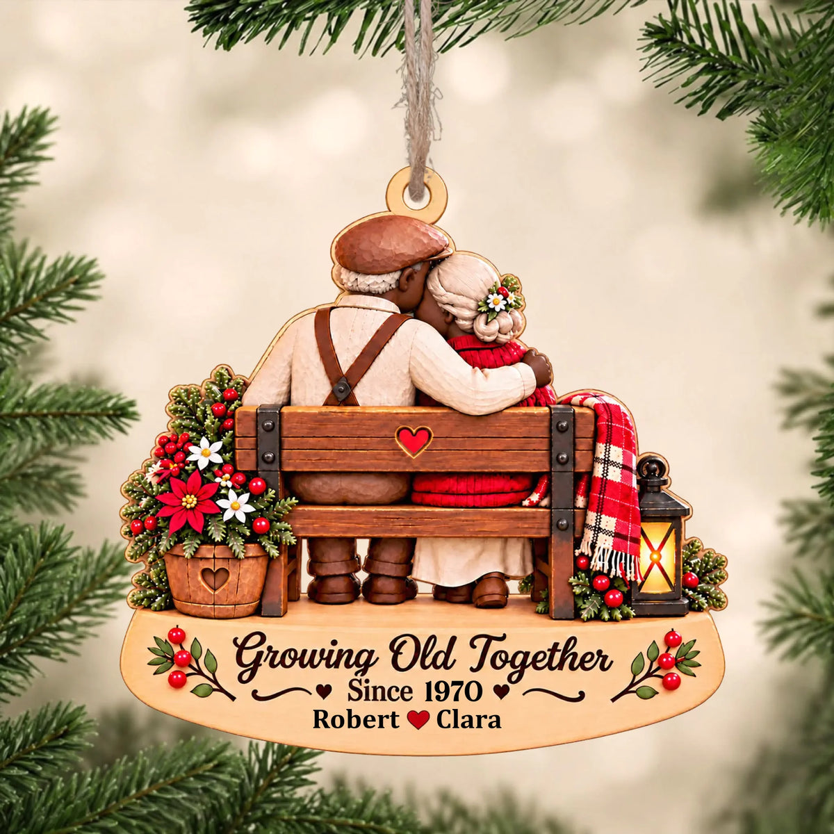 Personalized wooden ornament Growing Old Together – personalization preview