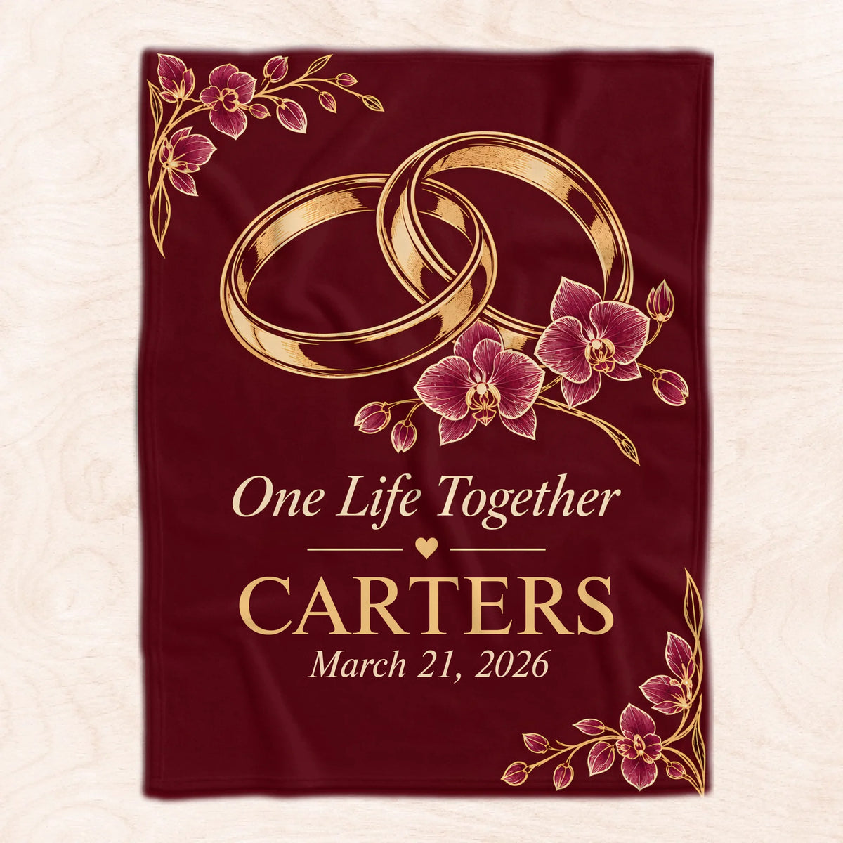 Personalized wedding rings blanket – personalization preview