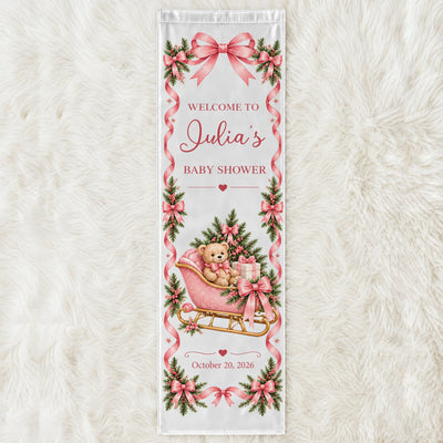 Personalized Pink Teddy Bear Sleigh Banner – personalization preview