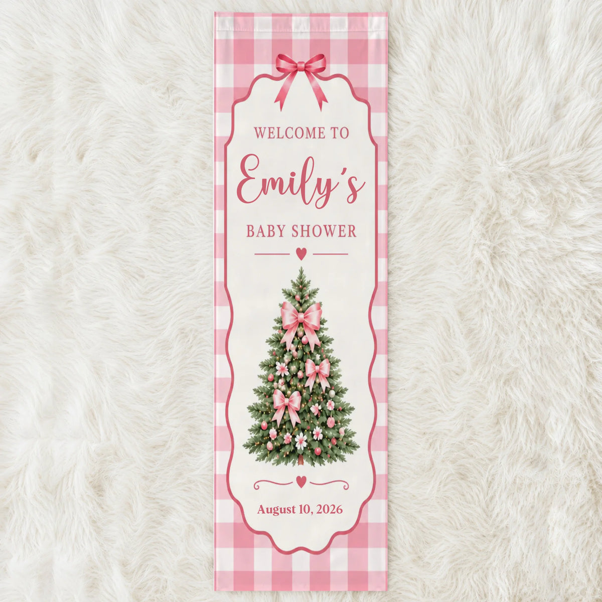 Custom Baby Shower Banner Pink Gingham – personalization preview