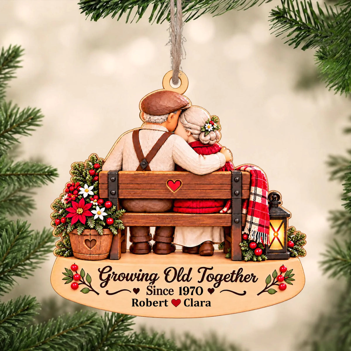 Personalized wooden ornament Growing Old Together – personalization preview