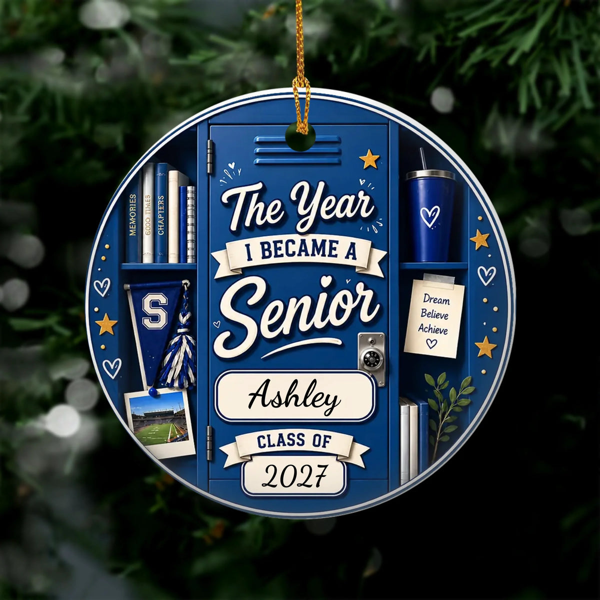 Personalized ceramic senior class ornament – personalization preview