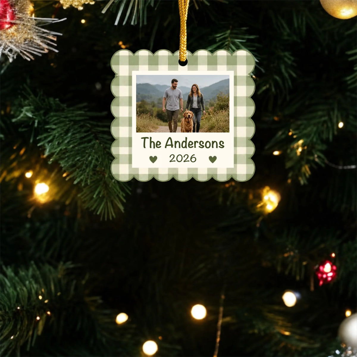 Personalized acrylic photo collage ornament – personalization preview
