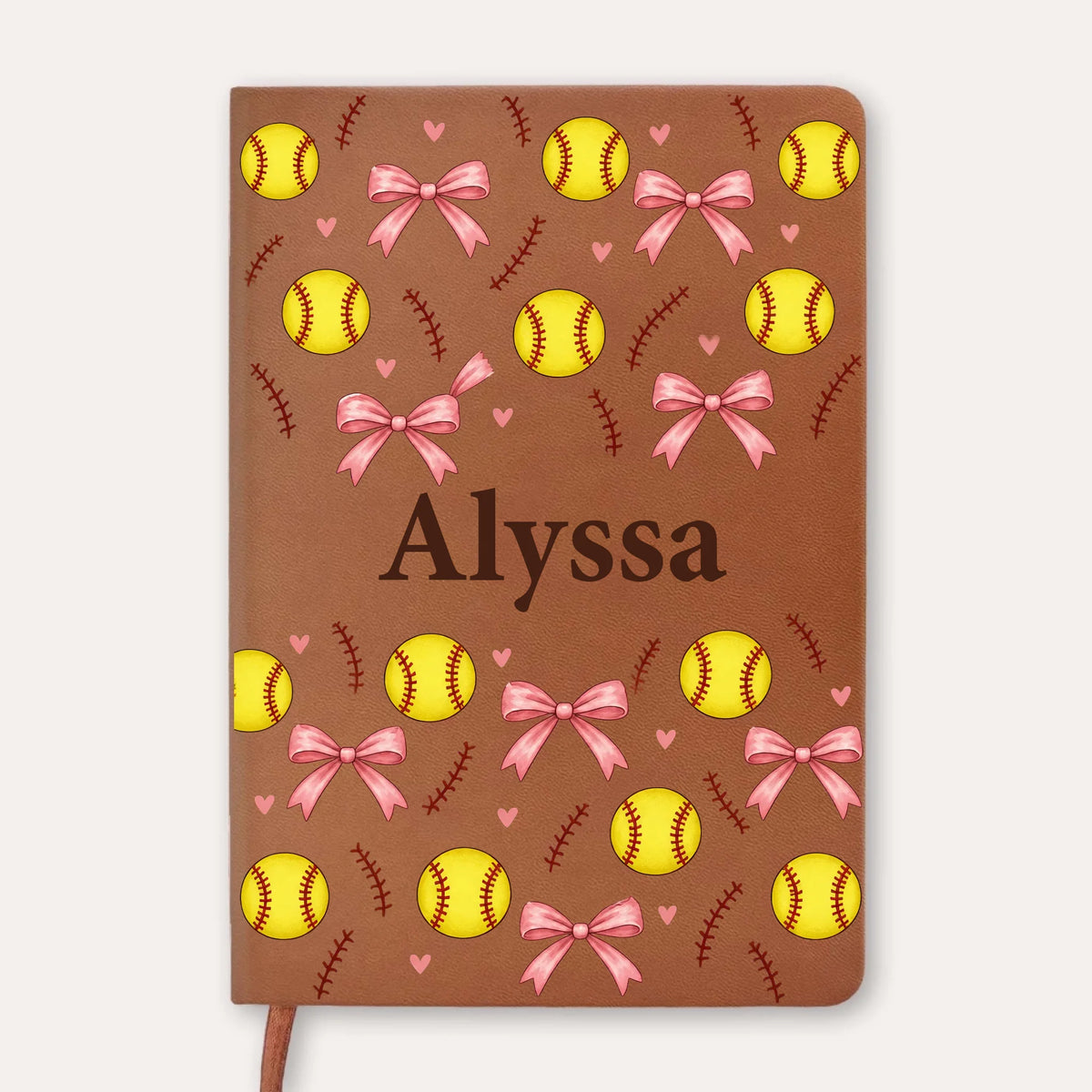 Personalized softball pattern leather journal – personalization preview