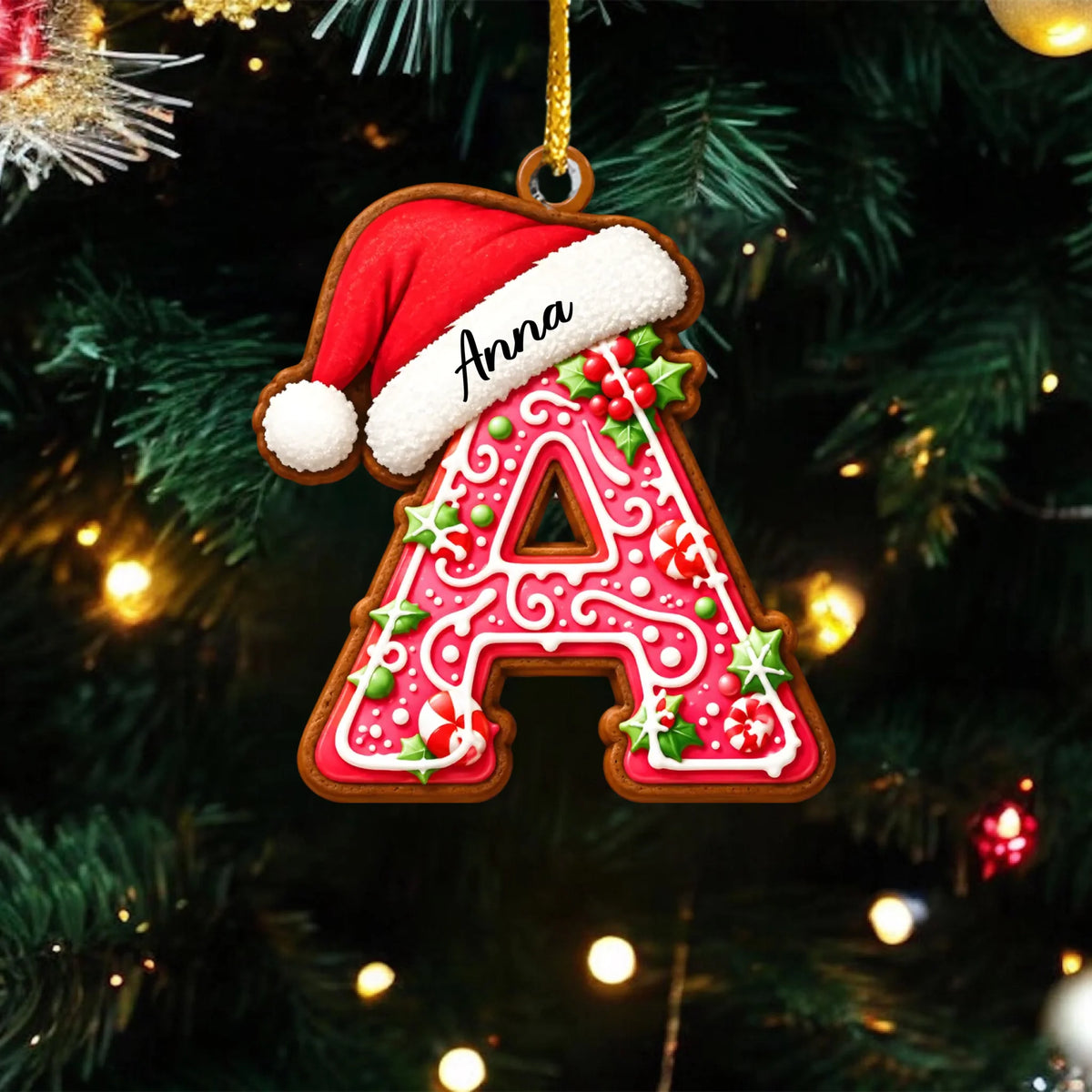 Personalized Gingerbread Initial Letter Acrylic Ornament – personalization preview