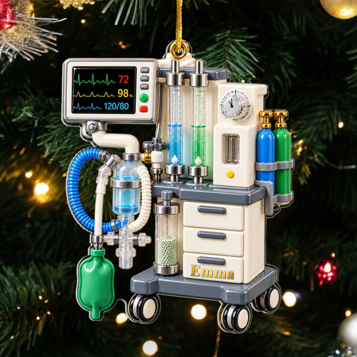 Personalized anesthesia machine acrylic ornament – personalization preview