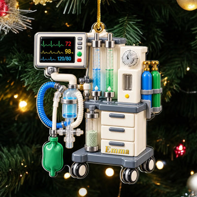 Personalized anesthesia machine acrylic ornament – personalization preview