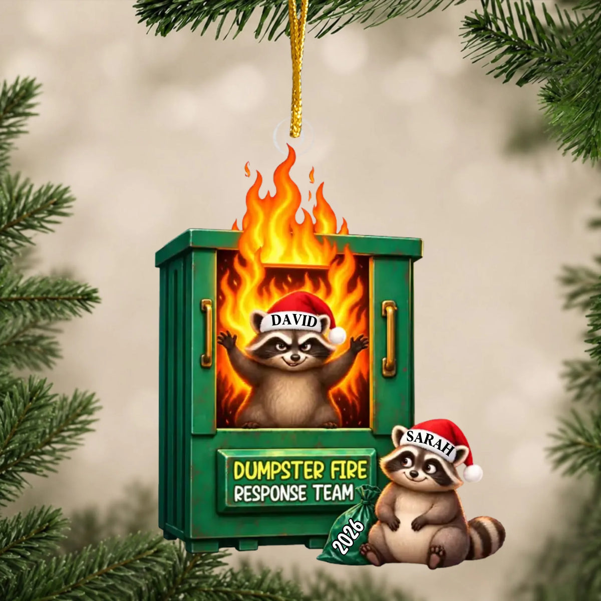 Dumpster Fire Response Team Personalized Acrylic Ornament – personalization preview